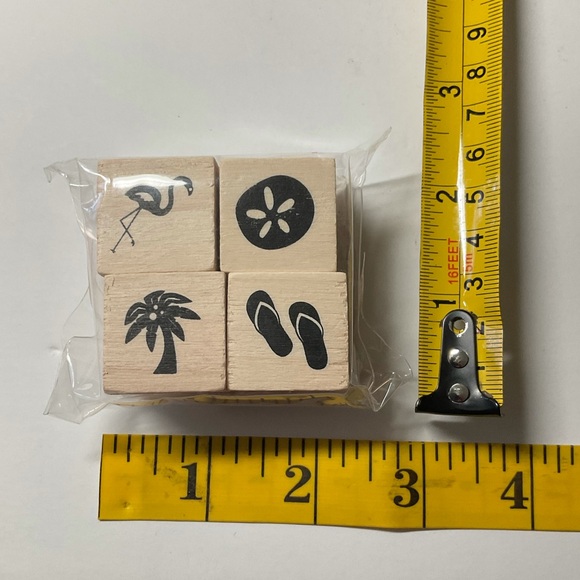 Recollections 4pc FLAMINGO FLIP FLOPS SAND DOLLAR Wood Mounted Rubber Stamp - Picture 3 of 5